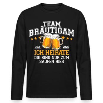 Enterrement de vie de garçon 2025 Team Groom Je me marie - Boire de la bière - T-shirt manches longues Premium bio Homme - noir - Devant - Nico (187cm)