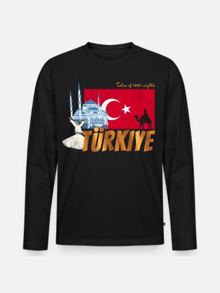 Türkiye Istanbul Vintage Flaga Turcja Sovenir - Ekologiczna męska koszulka z długim rękawem Premium - czarny