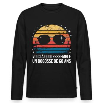 Retro Sun Glasses 60 Years - Men's Premium Organic Long Sleeve Shirt - black - Front - Nico (187cm)