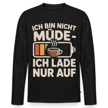 Chargé par l’humour du café - T-shirt manches longues Premium bio Homme - noir - Devant - Nico (187cm)