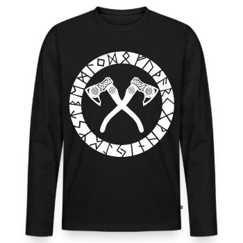Nordic Cross Axes (White) - Men's Premium Organic Long Sleeve Shirt - black - Front - Nico (187cm)