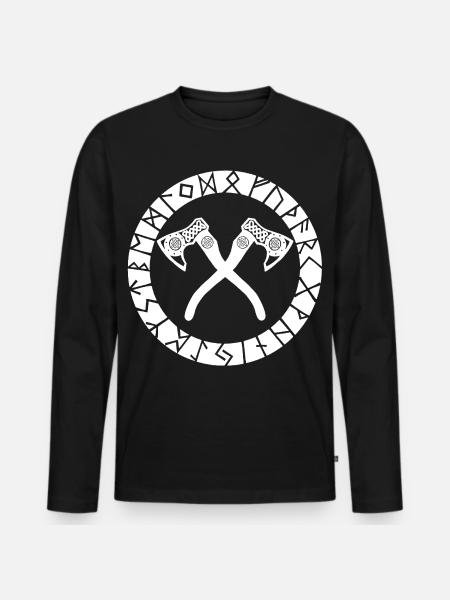 Nordic Cross Axes (White) - Men's Premium Organic Long Sleeve Shirt - black