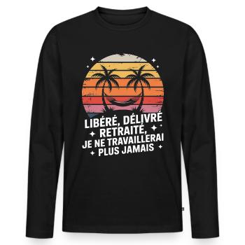 Coucher de soleil palmiers Liberté Retraite - T-shirt manches longues Premium bio Homme - noir - Devant - Nico (187cm)