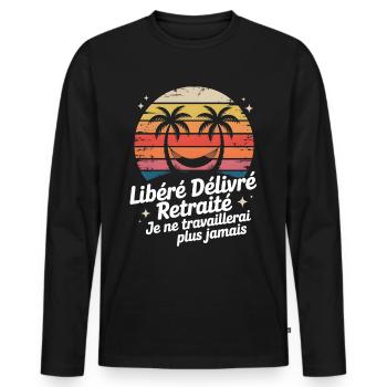 Retraité au coucher soleil palmier - T-shirt manches longues Premium bio Homme - noir - Devant - Nico (187cm)