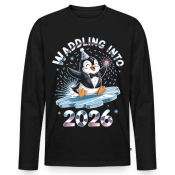 Pinguin Neujahrsshirt 2026 – Perfekt zu Silvester - Männer Premium Bio Langarmshirt - Schwarz - Vorne - Nico (187cm)