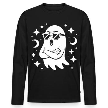 Ghost Shirt with Sunglasses – Halloween Style - Men's Premium Organic Long Sleeve Shirt - black - Front - Nico (187cm)