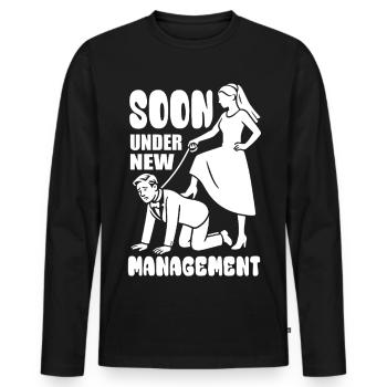 Soon under new management JGA Junggesellenabschied - Männer Premium Bio Langarmshirt - Schwarz - Vorne - Nico (187cm)