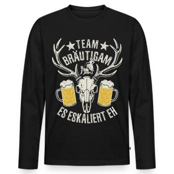 Bachelor Party - Team Bräutigam - it's escalating anyway - Men's Premium Organic Long Sleeve Shirt - black - Front - Nico (187cm)