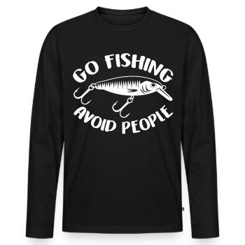 Aller à la pêche Éviter les gens Logo rétro - T-shirt manches longues Premium bio Homme - noir - Devant - Nico (187cm)