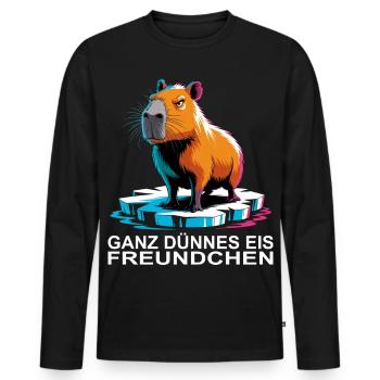 Capybara Meme – Ganz dünnes Eis Spruch - Männer Premium Bio Langarmshirt - Schwarz - Vorne - Nico (187cm)