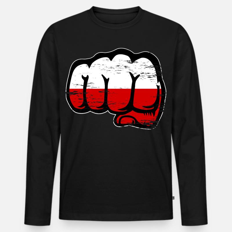 Polen Flagge Faust used - Männer Premium Bio Langarmshirt - Schwarz