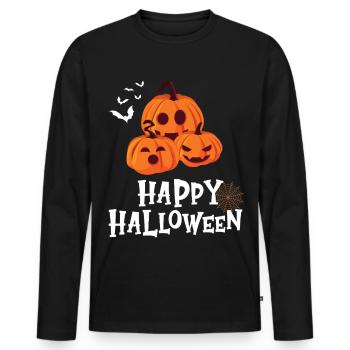 Citrouille amicale - Joyeux Halloween - T-shirt manches longues Premium bio Homme - noir - Devant - Nico (187cm)