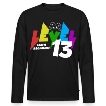 Motif de jeu coloré de niveau 13 pour le 13e anniversaire - T-shirt manches longues Premium bio Homme - noir - Devant - Nico (187cm)