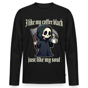 Ich mag meinen Kaffee schwarz, genau wie meine Seele - Männer Premium Bio Langarmshirt - Schwarz - Vorne - Nico (187cm)
