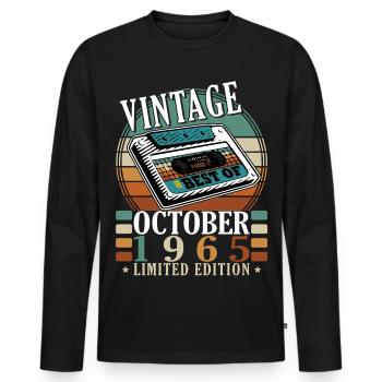Octobre 1965 Cadeau 1965 Anniversaire Octobre 1965 - T-shirt manches longues Premium bio Homme - noir - Devant - Nico (187cm)