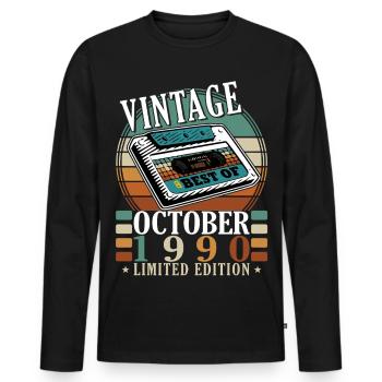 October 1990 Birthday Gift - October 1990 - Men's Premium Organic Long Sleeve Shirt - black - Front - Nico (187cm)