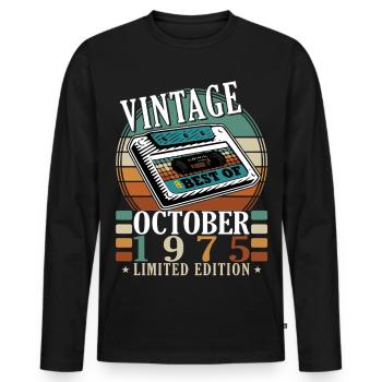 Octobre 1975 Anniversaire Octobre 1975 Octobre - T-shirt manches longues Premium bio Homme - noir - Devant - Nico (187cm)