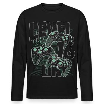 Level Up Retro Controller Graphic 16th Birthday - Men's Premium Organic Long Sleeve Shirt - black - Front - Nico (187cm)