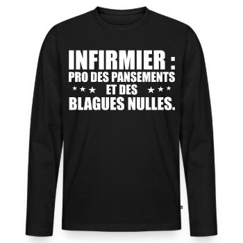 Infirmier pro des pansements et des blagues nulles - T-shirt manches longues Premium bio Homme - noir - Devant - Nico (187cm)