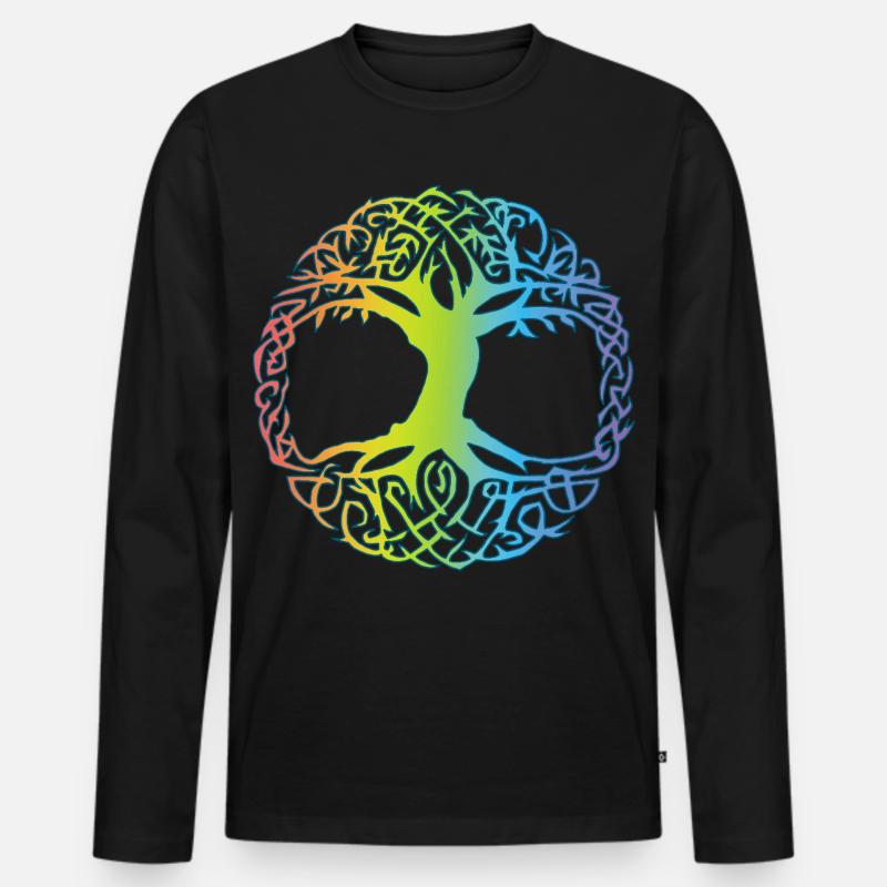 Mehrfarbiger keltischer Baum - Männer Premium Bio Langarmshirt - Schwarz