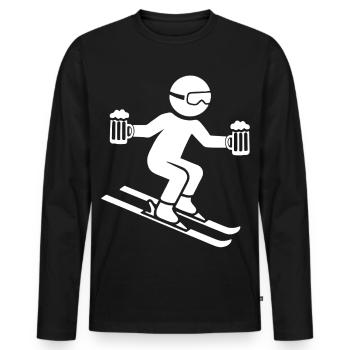 Skieur avec chope de bière - T-shirt manches longues Premium bio Homme - noir - Devant - Nico (187cm)