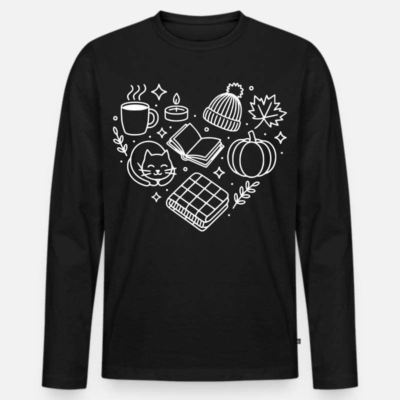 Herbst Herz - Männer Premium Bio Langarmshirt - Schwarz