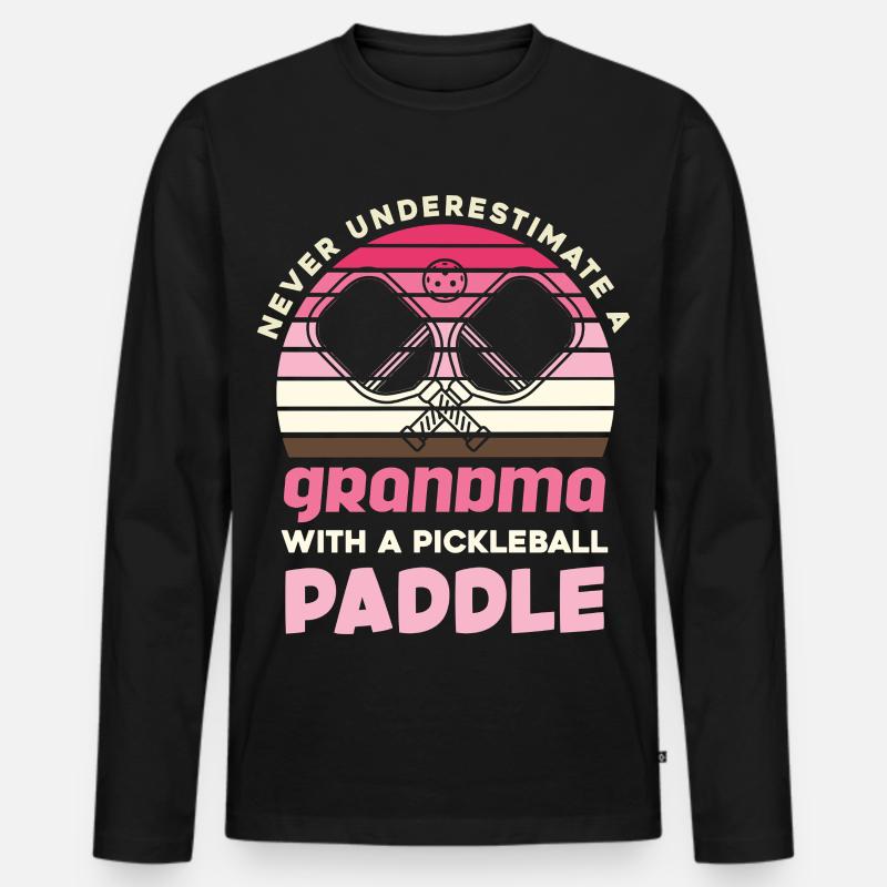 Oma mit Pickleball-Paddel Retro - Männer Premium Bio Langarmshirt - Schwarz