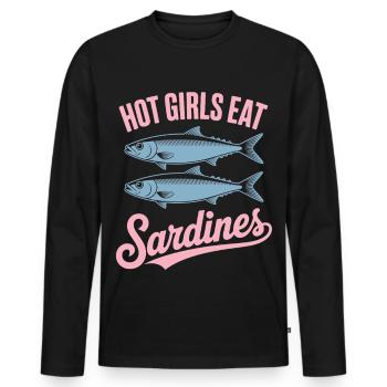 Sardines Pop Art Texte - T-shirt manches longues Premium bio Homme - noir - Devant - Nico (187cm)