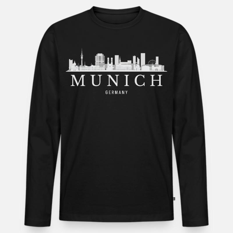 Münchner Skyline, München, Deutschland - Männer Premium Bio Langarmshirt - Schwarz