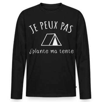 Je peux pas j’plante ma tente Humour camping - T-shirt manches longues Premium bio Homme - noir - Devant - Nico (187cm)