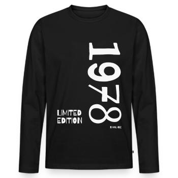 Infinity 1978  Limited Edition Typography Tee - Men's Premium Organic Long Sleeve Shirt - black - Front - Nico (187cm)