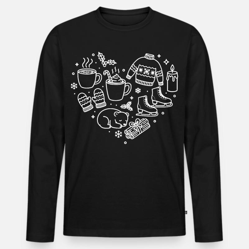 Winter Herz  - Männer Premium Bio Langarmshirt - Schwarz