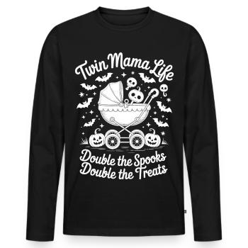 Twin Mama Life Double the Spooks Treats Halloween - Men's Premium Organic Long Sleeve Shirt - black - Front - Nico (187cm)