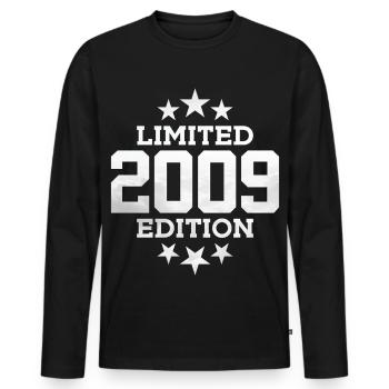 ÉDITION LIMITÉE 2009 17E ANNIVERSAIRE - T-shirt manches longues Premium bio Homme - noir - Devant - Nico (187cm)