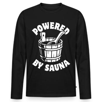 Powered by Sauna - Saunieren - Spruch - Men's Premium Organic Long Sleeve Shirt - black - Front - Nico (187cm)