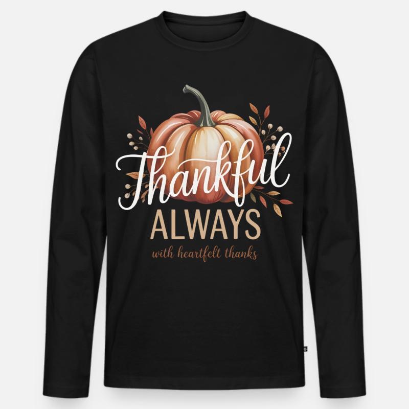 Herbst Kürbis Dankbar Always Design - Männer Premium Bio Langarmshirt - Schwarz