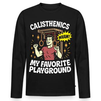 La callisthénie, mon terrain de jeu préféré - T-shirt manches longues Premium bio Homme - noir - Devant - Nico (187cm)