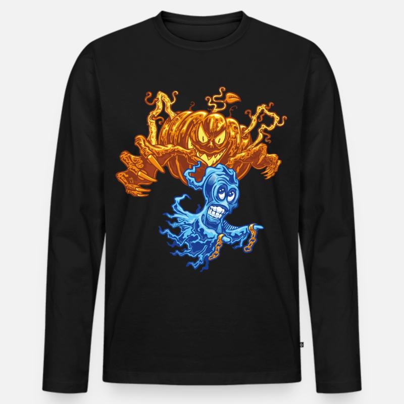 🎃Spukhafter Kürbis-Geisterjäger 👻 - Männer Premium Bio Langarmshirt - Schwarz