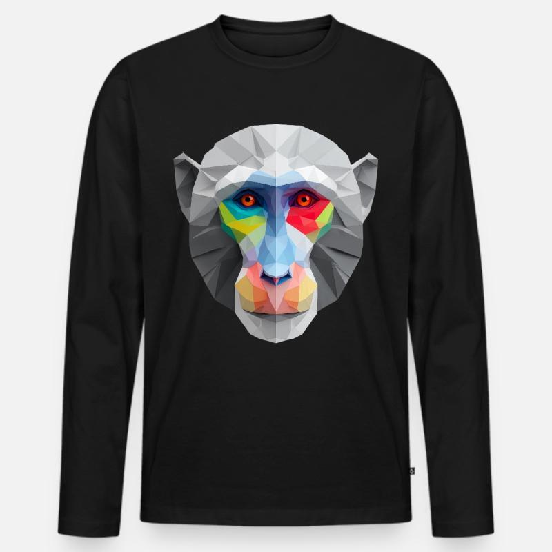Farbiges Low-Poly Affengesicht Logo Art Design - Männer Premium Bio Langarmshirt - Schwarz