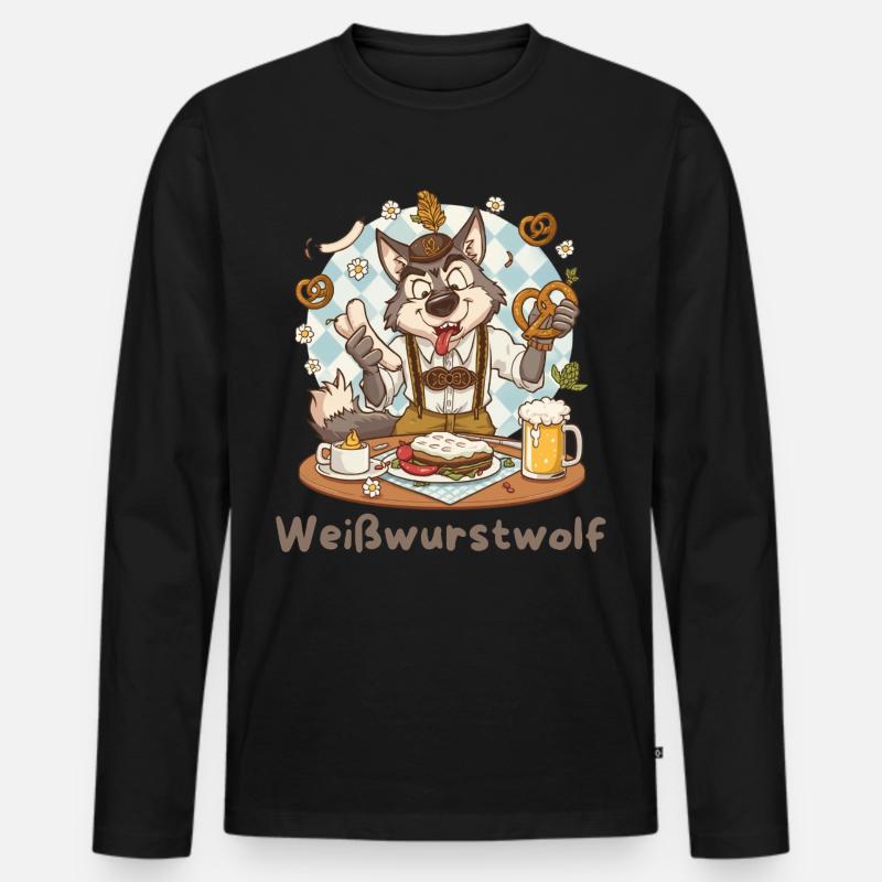Weißwurstwolf Kochheld Bavarian - Männer Premium Bio Langarmshirt - Schwarz