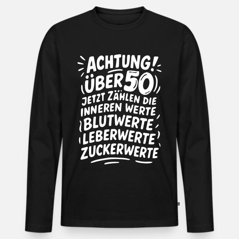 Achtung Über 50 Werte - Männer Premium Bio Langarmshirt - Schwarz
