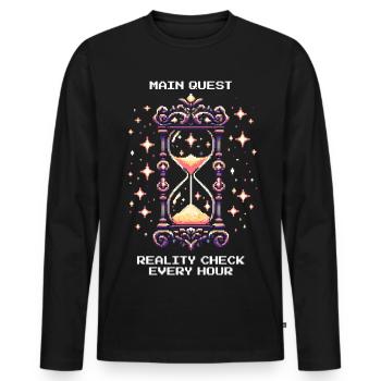 Main Quest: Hourly Reality Check | Lucid dream - Men's Premium Organic Long Sleeve Shirt - black - Front - Nico (187cm)
