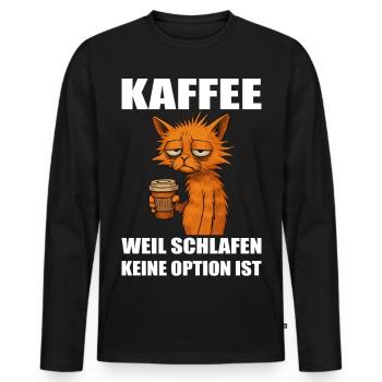 Kaffee Katze Motiv – Lustiges Morgenmuffel Design - Männer Premium Bio Langarmshirt - Schwarz - Vorne - Nico (187cm)