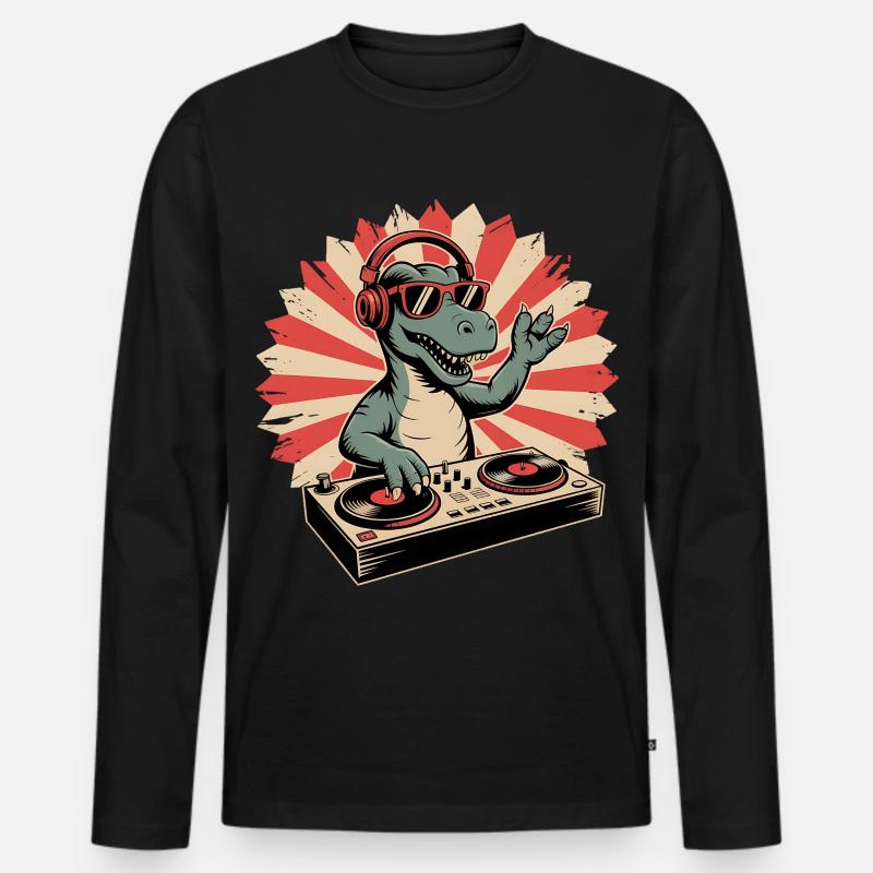 Alligator DJ im Retro-Rhythm - Männer Premium Bio Langarmshirt - Schwarz
