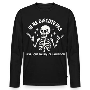 Ich streite nicht, ich erkläre, warum ich Recht habe - Männer Premium Bio Langarmshirt - Schwarz - Vorne - Nico (187cm)