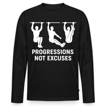 Fortschritte, keine Ausreden, Calisthenics, Fitnessstudio - Männer Premium Bio Langarmshirt - Schwarz - Vorne - Nico (187cm)