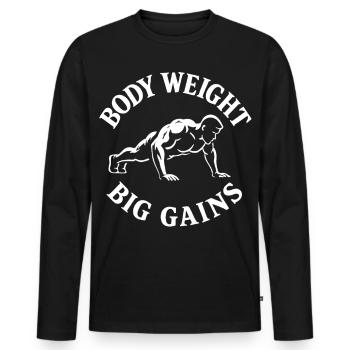 Poids corporel Grands gains Gymnastique suédoise Fitness Gym - T-shirt manches longues Premium bio Homme - noir - Devant - Nico (187cm)