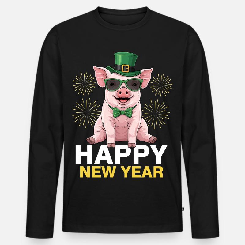 Happy New Year - Männer Premium Bio Langarmshirt - Schwarz