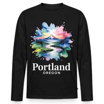 Portland, Oregon: Bunte Naturlandschaft - Männer Premium Bio Langarmshirt - Schwarz - Vorne - Nico (187cm)