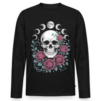 Gothic Skull with Moon Phases and Roses Design - Men's Premium Organic Long Sleeve Shirt - black - Front - Nico (187cm)